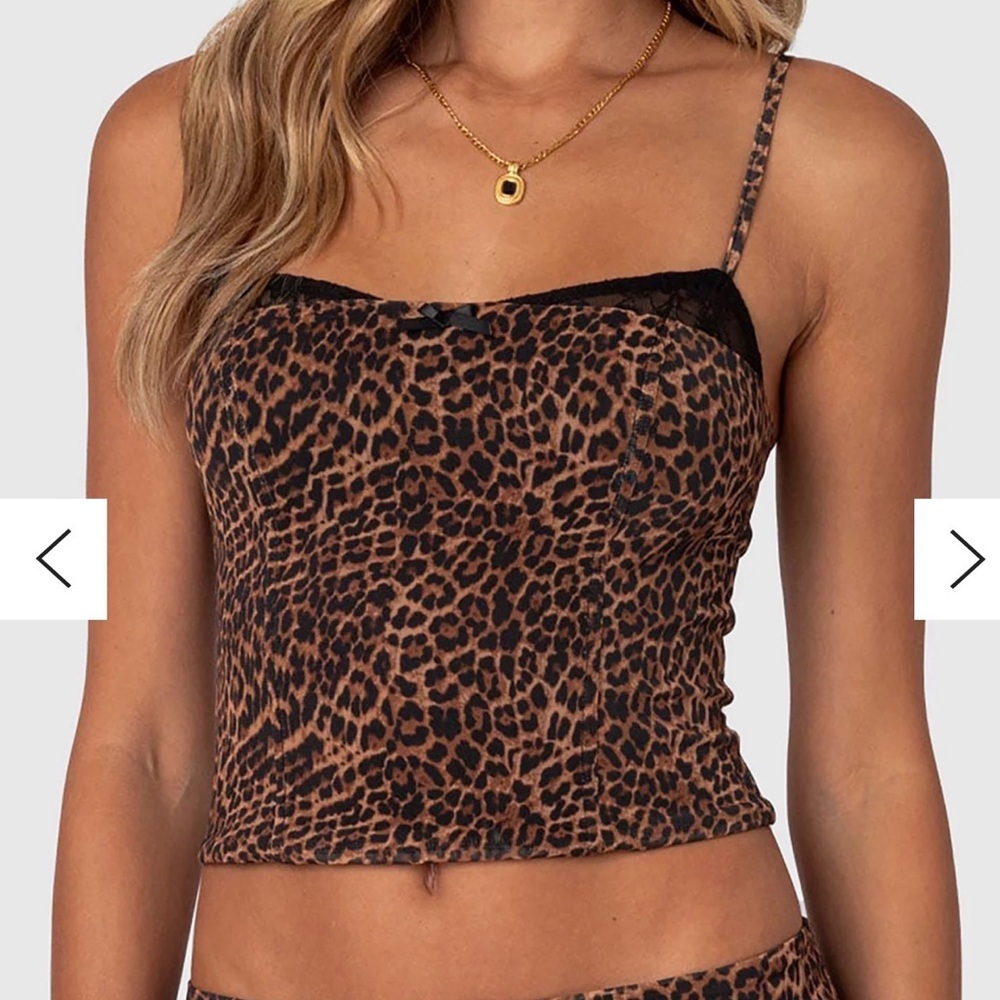 Edikted Leopard Print Crop Cami Top - Brown/Black